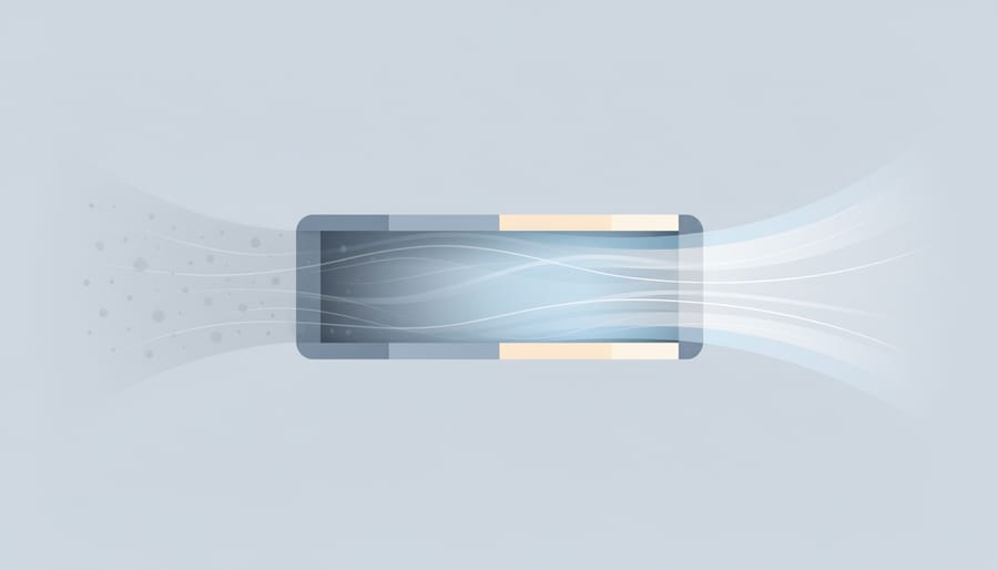 Clean HVAC supply vents with visible dust-free airflow light rays in a bright interior